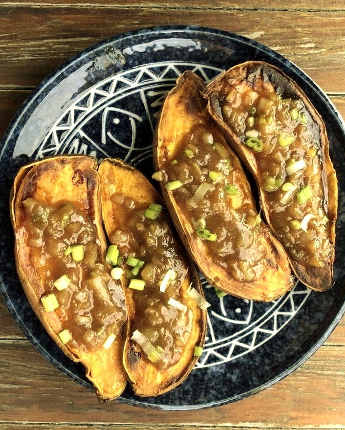 Roasted Sweet Potatoes with Sweet Miso-Scallion Butter